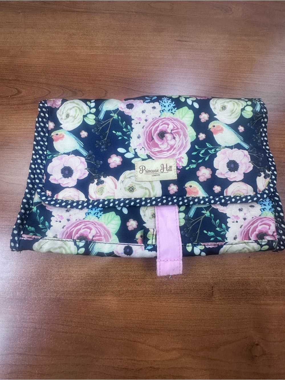 Primrose Hill Floral Travel Makeup Bag - Navy with Pink Roses